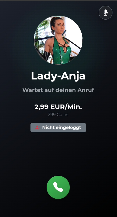 EroCall User-Ansicht – Creator erreichbar, Call-Button sichtbar